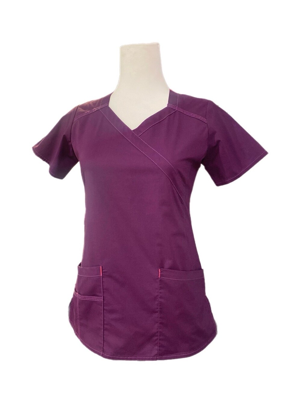 Purple Contrast Stitch Scrub Top